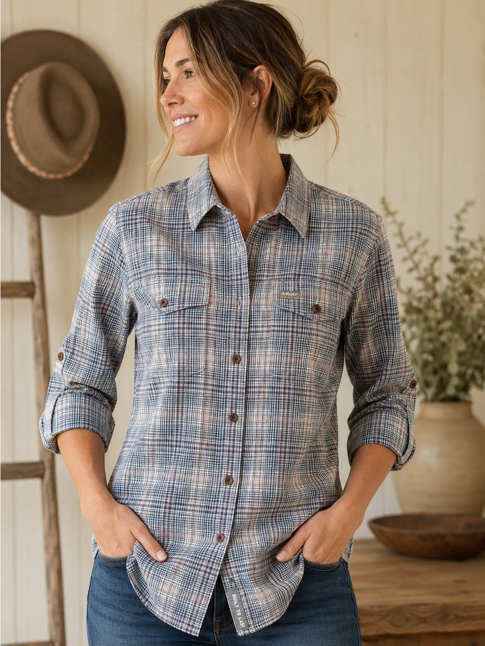 Ariat Rebar Women’s Plaid Stretch Work Shirt M Built to Last Gusseted Western